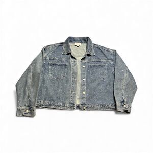Y2K Plus Size Rhinestone Jean Jacket Women’s 2X Relaxed Speckled Denim